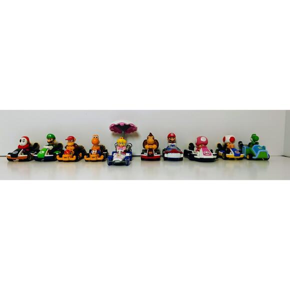 Other - Lot Of 10 Toy Figurines Mario Kart Jakks Pacific Pull Back Vehicles Nintendo
